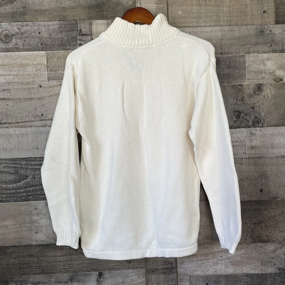 Vintage Tommy Jeans Sweater Mens Large White Hilfiger Zip Knit Pullover Y2K